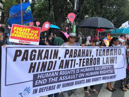 Gewerkschaftsdemonstration gegen das neue Anti-Terror-Gesetz auf den Philippinen im Juni 2020