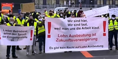 Kundgebung der WISAG-Arbeiter am Rhein-Main Airport am 17.Dezember 2020 gegen Entlassung
