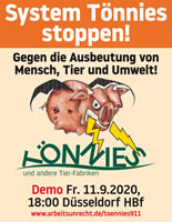 [11. September 20 in Düsseldorf] Demo-Aufruf: System Tönnies stoppen! Gegen die Ausbeutung von Mensch, Tier und Umwelt!