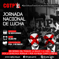 Plakat des Gewerkschaftsbundes CGTP für eine Verfassungsgebende Versammlung in Peru im November 2021