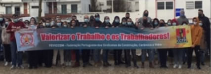 Streikende gegen Samstagsarbeit bei Carl Zeiss in Setubal/Portugal am 2.1.2021