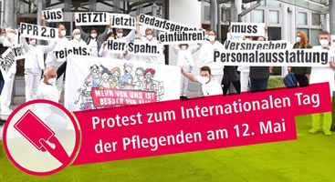 Proteste zum Internationalen Tag der Pflegenden am 12. Mai 2021: Beschäftigte aus Kliniken und Pflegeeinrichtungen zeigen Spahns Politik die Rote Karte