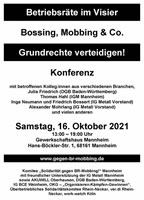 [16.10.21] 8. Bundeskonferenz „Betriebsräte im Visier – Bossing, Mobbing & Co. – Grundrechte verteidigen!“ 