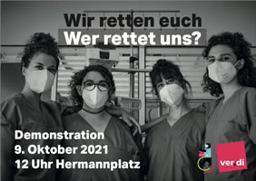 Berliner Krankenhausbewegung: Wir retten euch - Wer rettet uns? Demonstration am 9. Oktober 2021