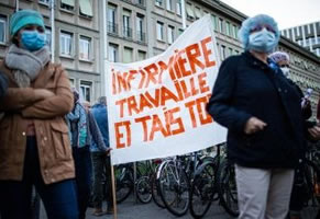 Schweiz 2021: Protest von Angestellten im HUG (Universitätsspitäler Genf)