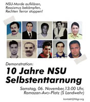 Demonstration am 6.11.21 in Hamburg: 10 Jahre NSU Selbstenttarnung