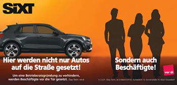 Autoverleiher Sixt am Düsseldorfer Flughafen: Betriebsräte unerwünscht (Kampagne von ver.di)