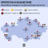 Karte der flächendeckenden Proteste gegen das autoritäre Regime in Kasachstan