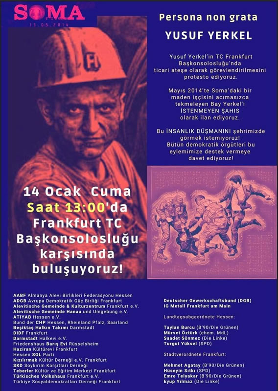 PERSONA NON GRATA: Demo gegen die Nominierung von Yusuf Yerkel als Handelsattaché im türkischen Generalkonsulat Frankfurt am Freitag, 14.01.2022