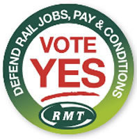 Kampagnenbutton der britischen Transportgewerkschaft RMT für den Streik für bessere Löhne und Bedingungen 2022