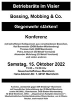[15.10.2022] 9. Bundeskonferenz „Betriebsräte im Visier – Bossing, Mobbing & Co. – Grundrechte verteidigen!“