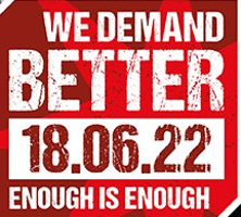 Banner der Kampagne "We demand Better" für die Demo am 18 Juni 2022 in Großbritannien und Irland