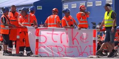 Über 300 polnische Bauarbeiter bestreiken den (umstrittenen) Fehmarnbelttunnel auf dänischer Seite für gleichen Lohn wie ihre - solidarisch mitstreikenden - dänischen Kollegen
