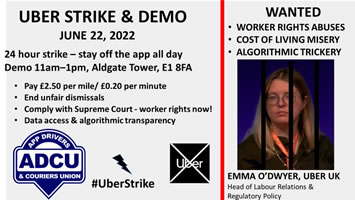 24-Stunden-Streik der Uber-FahrerInnen am 22. Juni 2022 in Großbritannien