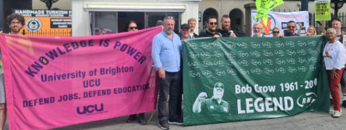 Großbritannien RMT Streikposten in Brighton besucht von UCU Mitgliedern