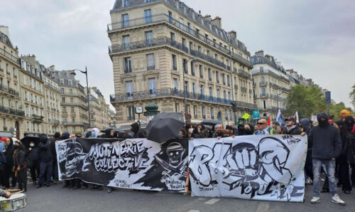 Linksradikaler Block bei der Demonstration am 29.09.2022 in Paris (Foto von Bernard Schmid)