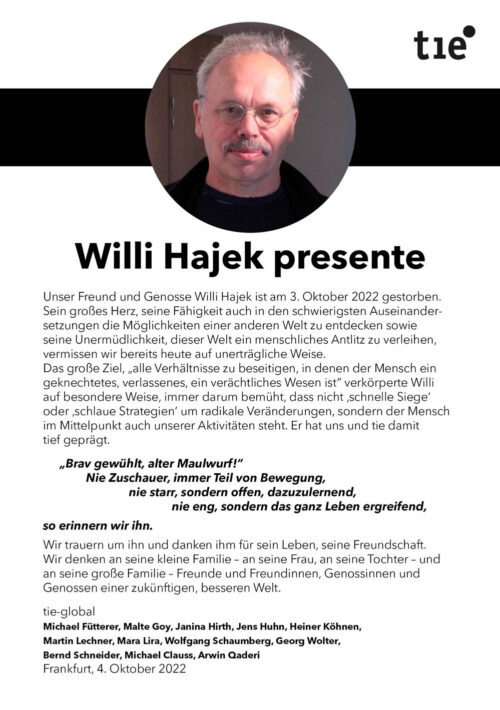 Nachruf an Willi Hajek von TIE