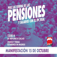 Spanien/CGT: Massive Demo der Beschäftigten des öffentlichen Sektors am 15.10.2022 in Madrid für menschenwürdige Löhne und Renten, gegen den Tarifvertrag der CCOO und UGT