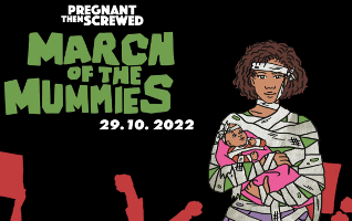 Großbritannien: Protest der Mumien - Eltern gegen Kinderbetreuungskrise - Banner am 29.10.2022