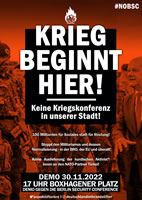 Demo gegen die Berlin Security Conference am 30. November 2022: Rüstungskonzerne zerschlagen! BSC versenken!