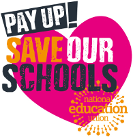 Großbritannien: Kampagnenbild der Bildungsgewerkschaft NEU "Rettet unsere Schulen, zahlt mehr"
