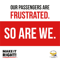 USA: Plakat der Flug-Gewerkschaft TWU Local 556 "Unsere Passagiere sind frustriert. Wir auch."