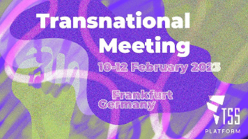 Werbebanner für das Treffen der Transnationalen Social Strike Plattform in Frankfurt 2023