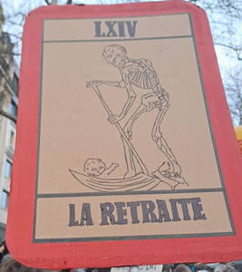 Demo in Paris gegen die Renten"reform" am 11. März 2023: Rente im Jenseits ;)) (Foto Bernard Schmid)