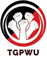 Logo der Telangana Gig und Platform Workers Union - fünf Fäuste auf schwarz-rot-weißem Grund