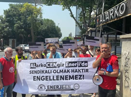 Türkei: Protest vor der Alarko Holding gegen die gelbe Gewerkschaft und die Bosse (Foto: Sendika.org)