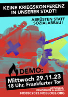 [29.11.2023 in Berlin gegen „Berlin Security Conference“] Keine Kriegskonferenz in unserer Stadt! No BSC 2023! Abrüsten statt Sozialabbau!