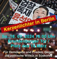 18. Februar 2024 in Berlin: Solidaritätskundgebung gegen Arbeitsbedingungen in Südkorea anlässlich des Staatsbesuchs von Präsident Yoon Suk-yeol