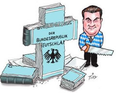 Kreuz mit Söder - Karikatur von Jacques Tilly (Quelle: Bund für Geistesfreiheit Bayern)