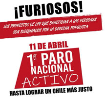 "Wütend!" Landesweite Demonstrationen und Streiks am 11. April 2024 in Chile für soziale Gesetze, die von Rechten blockiert werden