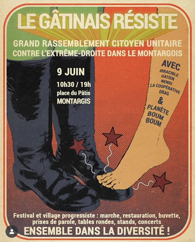 Proteste am 9.6.2025 in Frankreich: Auf nach Montargis. Wir haben einen Empfangskomitee für die faschistische Internationale organisiert