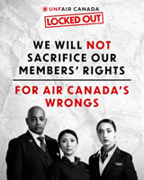 Unfair Canada: Die Flugbegleiter:innen von Air Canada und ihre Gewerkschaft CUPE kämpfen gegen unbezahlte Arbeit und widersetzen sich dem Streikverbot