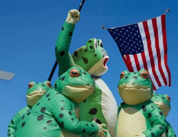 Frogs For President bei der Massenprotestaktion "No Kings" von 7 Millionen Menschen in den USA am 18. Oktober 2025 in den USA