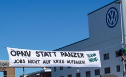 Kampagnenseite von Robin Wood: Öffis statt Panzer – für eine zivile Zukunft am VW-Standort Osnabrück!