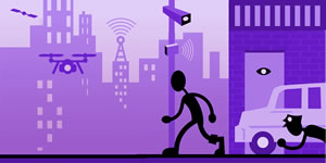 A cityscape with surveillance (Electronic Frontier Foundation)
