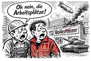 Volkspanzer von VW? Hauptsache Arbeitsplätze! (Quelle: Rausmetall - Keine Kriegsfabrik in Osnabrück auch auch nirgendwo anders)