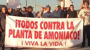 Widerstand des colectivo ecologico Aquí No gegen den Bau einer Ammoniakanlage in der Bucht von Ohuira, Sinaloa, Mexiko durch GPO