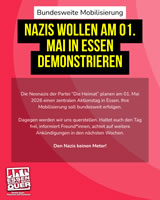 Essen stellt sich quer: Die Neonazis der Partei “Die Heimat” planen am 01. Mai 2026 einen Aktionstag in Essen. Ihre Mobilisierung erfolgt bundesweit. Wir werden uns querstellen...