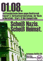 Antifaschistische Demonstration am 01.08.2026 in Dortmund gegen Rechtsrock: Scheiß Nazis. Scheiß Heimat.